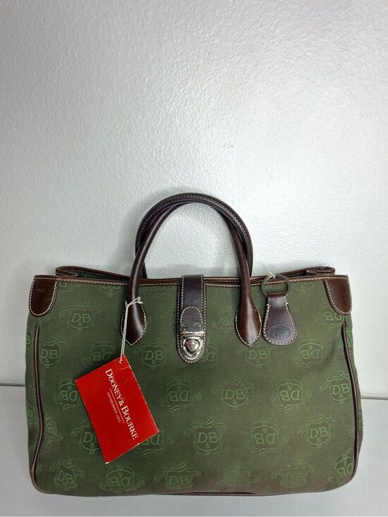Dooney & Bourke Handbags - Dooney & Bourke Vintage 80’s Olive Green Canvas Satchel with Brown Leather Trim
